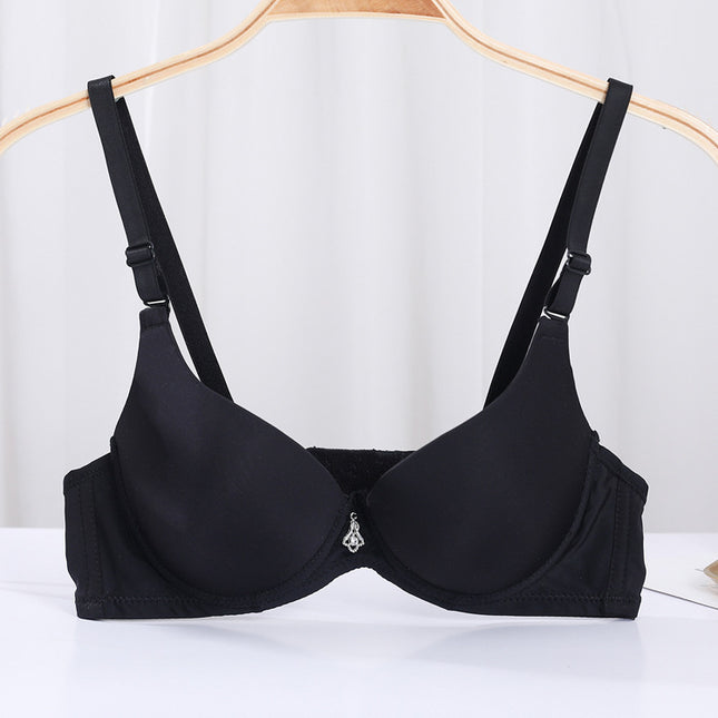 Factory spot solid color glossy seamless bra women's upper thin lower thick gather upper support seamless underwear Japanese style small bra
