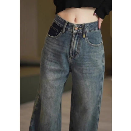 American Style Retro Wide Leg Jeans Women's Trendy All-match New Popular Fashion High Waist Slimming Straight Pants