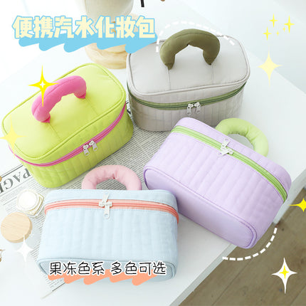 New Color-Blocked Makeup Bag, Large Capacity, High Aesthetic Toiletry Bag, Portable Travel Storage Bag, Versatile Macaron Color