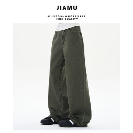 JIAMU Spring and Summer Couple Four-color Baggy jeans Neutral Wide Leg Dagging Loose Straight Casual Pants for Men and Women