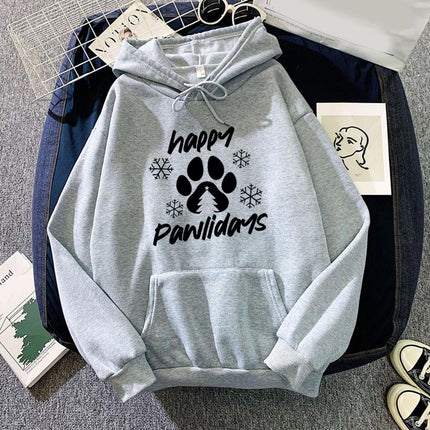 Foreign trade cross-border Happy Pawlidays dog feet snowflake printing hooded hooded vests autumn and winter European and American men and women