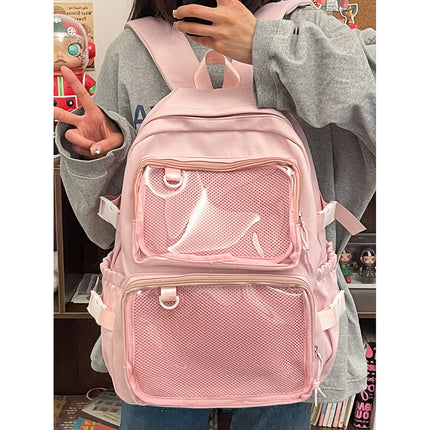Japanese-Style Ins Transparent Badge Pain Bag Backpack for Women, Anime Convention Jk School Bag, Student Girl Backpack