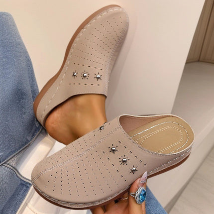 2025 Foreign Trade Summer New Women's Baotou Thick-Soled Slippers Cross-Border Large Size Cut Out Wedge Casual Sandals