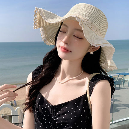 Summer Lace Flower Sunshade Hat Women's Korean-style Wave Straw Hat Showing Face Small Sun Hat Straw Hat in stock