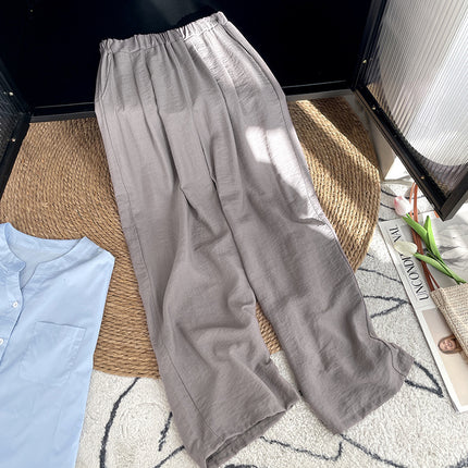 Real Shot Pleated Wide-Leg Pants for Women 2025 Summer Drapey Loose Japanese Style Lazy Elastic Waist Floor-Length Trousers