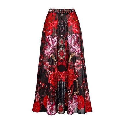 2024 European and American Foreign trade new conservative sunscreen swimsuit women's Amazon AliExpress vintage printed gauze skirt bikini