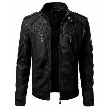 2020 Autumn Casual Foreign Trade Leather Jacket for Men Wish Hot Sale European and American Color Patchwork Stand Collar Top Coat