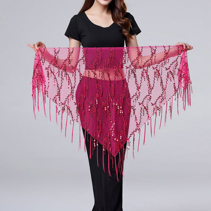 in stock Dance Suit Sequins Tassel Triangle Towel Table Performance Hip Towel Practice Waist Chain Waist Towel Belly Dance Waist Chain Europe and America