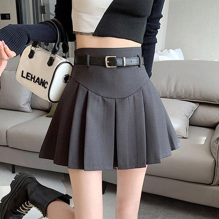 Grey Pleated Skirt Women's 2025 Spring New Spice Girl Retro High Waist Slim A- line Skirt Short Skirt Anti-light