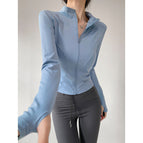Gray lake blue-waist slimming / S