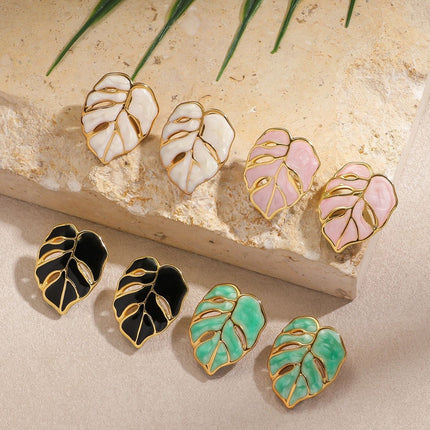 Myya European and American Cross-Border Hot-Selling Stainless Steel Oil-Dropping Leaf Earrings for Women, Exaggerated Stylish Earrings, Non-Fading Ear Jewelry