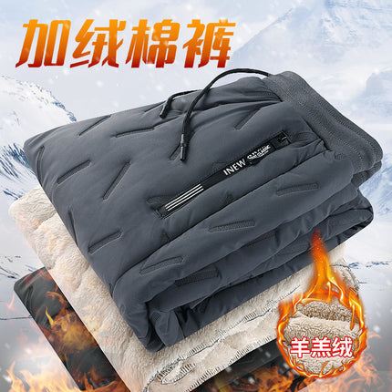 Lamb Wool Cross-Border Cotton Pants Autumn and Winter Fleece-Lined Cold-Proof Men's Elastic Waist Casual Pants Cold-Proof and Warm Long Pants