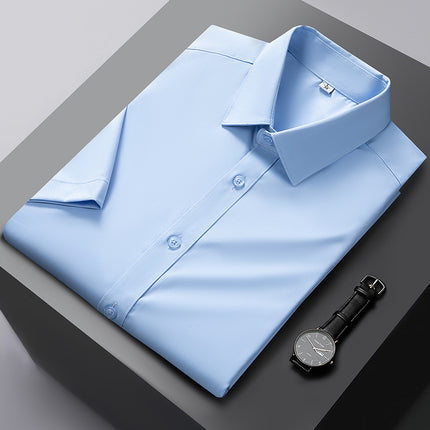 Bamboo fiber short sleeve shirt summer men's high-end bamboo fiber white shirt casual business commuter men's wholesale