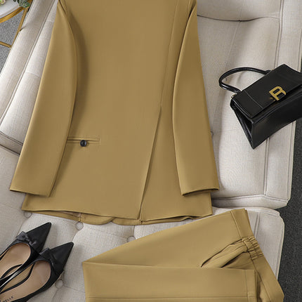 Cross-Border Military Green Suit Set for Women, Long-Sleeved, Goddess Style, High-End Casual Petite Suit Set, Workwear
