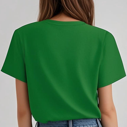 Women's Green V-Neck Short Sleeve T-Shirt