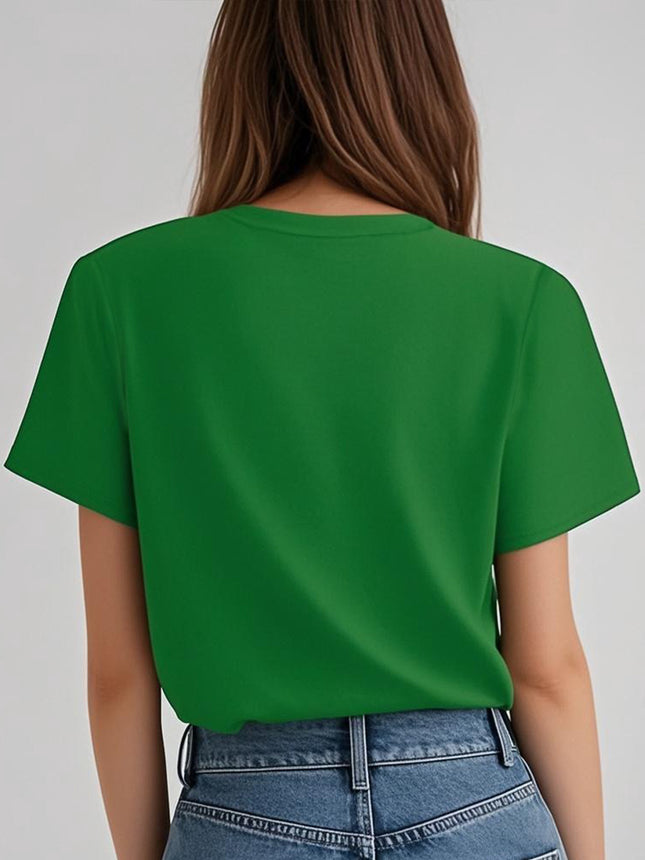 Women's Green V-Neck Short Sleeve T-Shirt