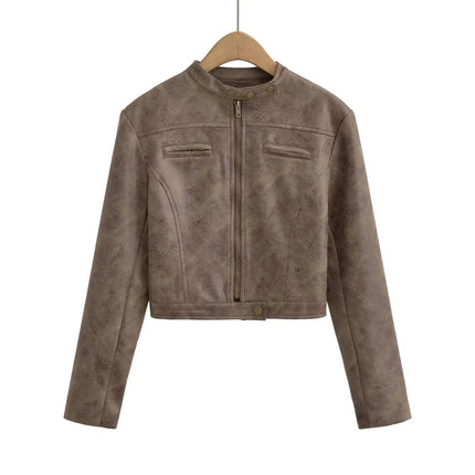 American INS high street retro short Slim motorcycle jacket women's 2023 autumn distressed leather suede jacket