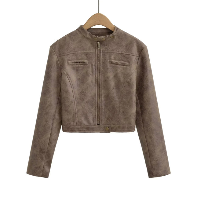 American INS high street retro short Slim motorcycle jacket women's 2023 autumn distressed leather suede jacket