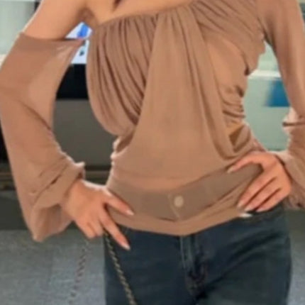 Spring and Summer New Niche Light Luxury Slim Shoulder Slim-fit Micro-transparent Long Sleeve Top
