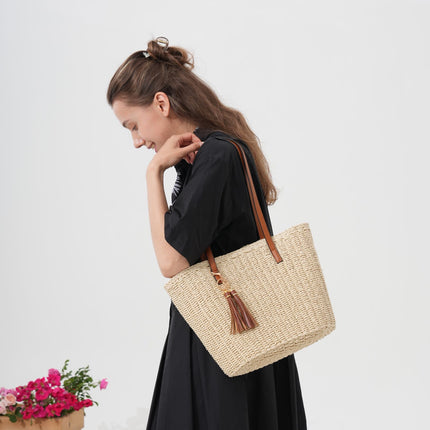 New Versatile Straw Bag, Large Capacity Handmade Woven Bag, Vacation Beach Bag, Vegetable Basket, Women's Bag, Shoulder Tote Bag