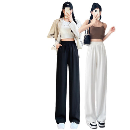 Wide-Leg Pants for Women Spring and Summer 2025 New High-Waist Elastic Suit Casual Petite Draped Black Commuter Straight Pants
