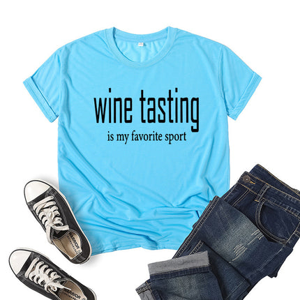 in stock foreign trade cross-border WINE TASTING wine printed short sleeve round neck T-shirt European and American men's and women's top loose