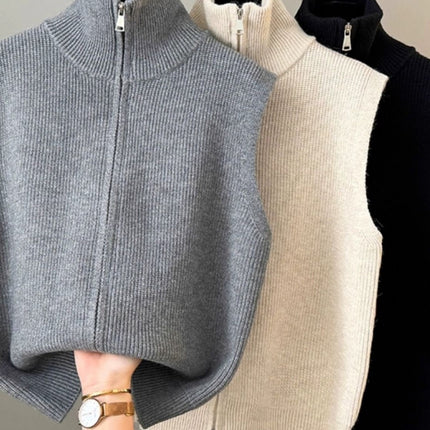 High Collar Zipper Knitted Cardigan Vest for Women 2024 Spring, Autumn and Winter New Loose Layered Vest Sweater Vest