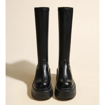 2025 Height-Increasing Thick-Soled Petite Knee-High Boots for Women, Elastic Boots, Slim Boots, Autumn and Winter High Knight Boots