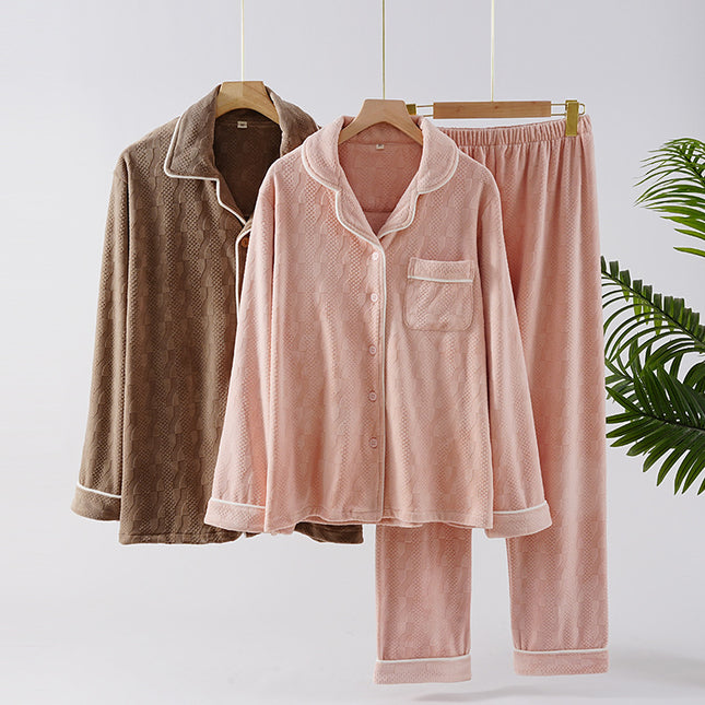 Autumn and Winter Island Velvet Couple Pajamas Women's Warm fleece-lined Men's Winter Coral Velvet Thickened Home Clothes Pajamas