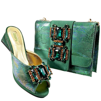 Cross-border Women Open Toe High Heel Slippers Snake-like Fabric Bright Eye Diamond Buckle Decoration Square Soft Bag Fashion Shoe Bag