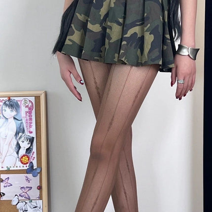 French-Style Sexy Geometric Lace Retro Jacquard Erotic Fishnet Stockings Line Spicy Girl Cool Style Black Silk Base Pantyhose