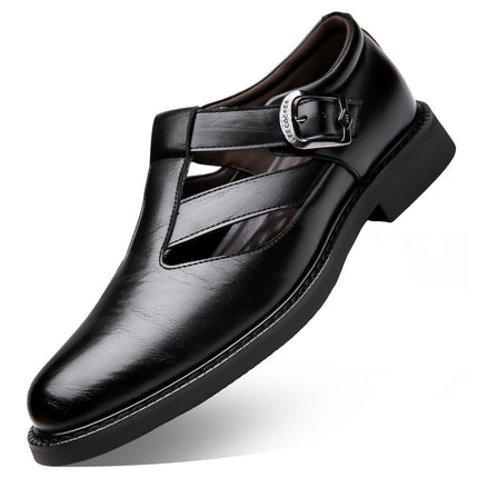 2025 Breathable Men's Leather Sandals with Hollow Design, Soft Sole Dad Sandals, One-Piece Drop-Shipping Men's Genuine Leather Sandals