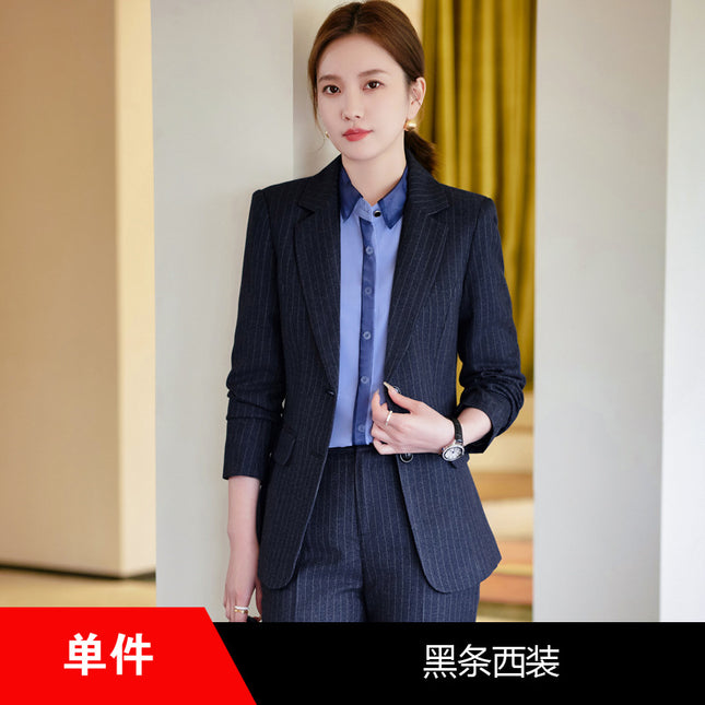 Business Dress Temperament Goddess Fan Striped Suit suit Korean Style Workplace Business Dress Suit Work Clothes Fashion