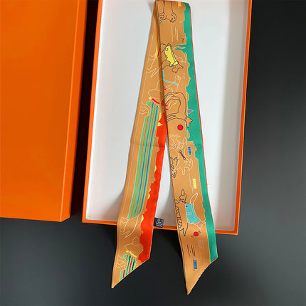 Korean New Animal Puppy Twill Decorative Women's Ribbon Tie Bag Ribbon Scarf Small Scarf