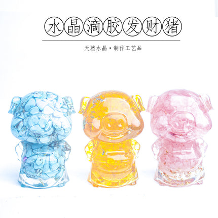 Crystal Gravel Epoxy Zodiac Piglet Car Office Desktop Ornament Decoration Birthday Gift Lucky Amethyst