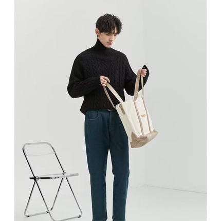 Reversible turtleneck solid color sweater men's winter loose loose bottoming sweater light mature men's fashion sweater