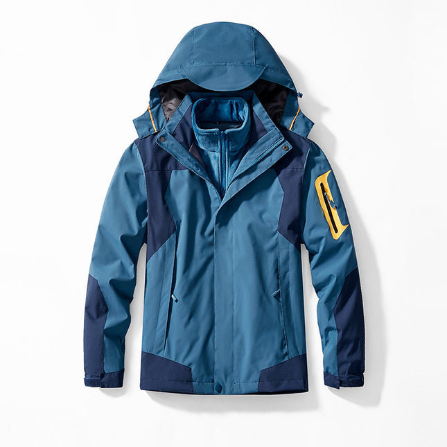 Men's Three-In-One Jacket with Detachable Mink Velvet Lining, Two-Piece Set for Women, Outdoor Mountaineering Clothing, Windproof and Waterproof Jacket