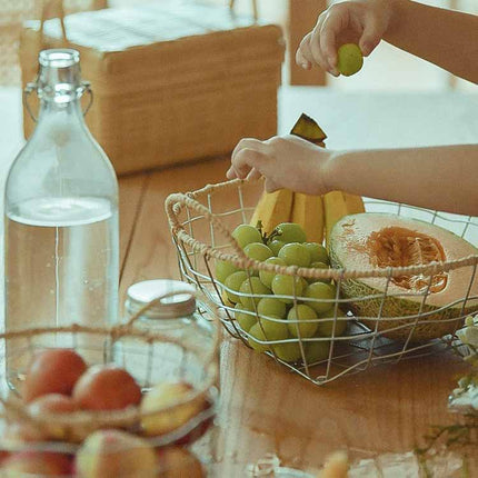 Scandinavian Double-ear Woven Storage Basket Wire Woven Storage Basket Living Room Sundry Storage Desktop Convenient Woven Basket