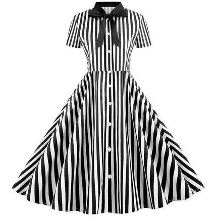 Foreign Trade Europe and the United States Cross-border New Women's Summer Stripe Stitching Short-sleeved Butterfly Festival Party Temperament Big dress