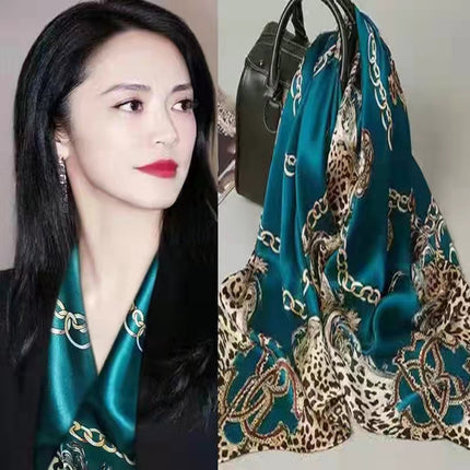 Mother's Day Gift Factory Direct Smooth Satin 90 Large Square Scarf Headscarf European and American Style Oil Painting Silk Scarf Women's Shawl Wai