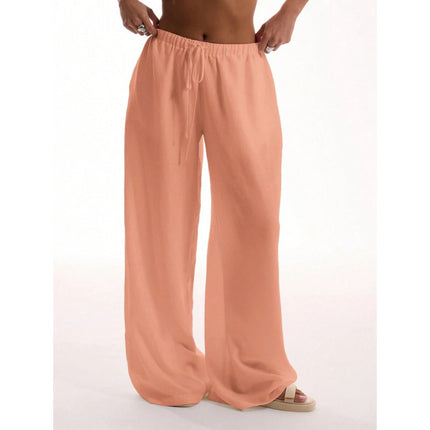 Cross-Border Bottoms Linen Texture Lace-Up Waist Pants Vacation Style Summer Bohemian Style Elegant