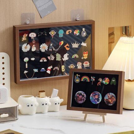 Badge Display Frame Metal Brooch Medal Collection Collection Felt Display Board Wood Grain Wall Hanging Medal Bar Storage