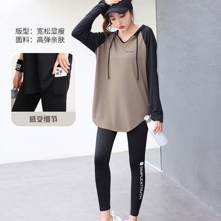 Yoga Fitness Clothes suit Sports Running Gym plus size chubby girl Covering Belly Slimming Relaxed-fit Korean Style