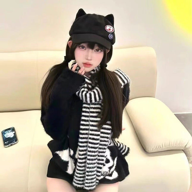 Asuka Same Style Hat EVA Cat Ear Hat Cartoon Cute Popular Versatile Peaked Cap Animation Two-dimensional