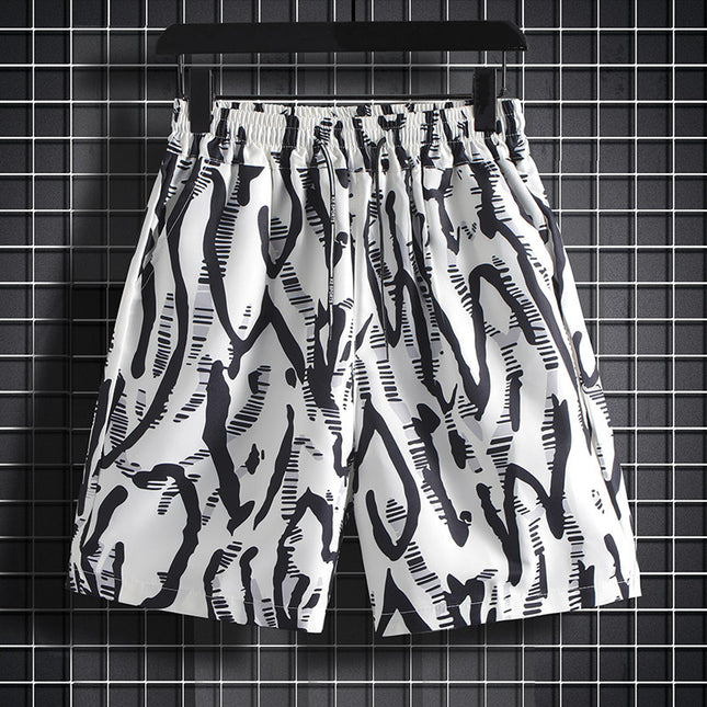 Hawaiian No-Iron Ice Silk Quick-Drying Five-Point Beach Shorts Men's Casual Printed Loose Thin Sports Large Pants