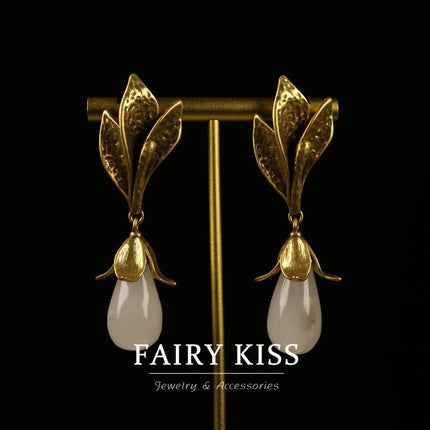 Light Luxury Brass Gold Plated Fine Stone Flower Earrings High-grade Niche Design All-match Elegant Earrings