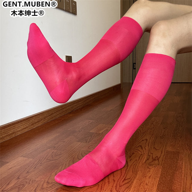 High-Top Over-The-Knee Plain Strap Rose Red Cross-Border Men's Business Formal Leather Shoes Silky Sexy Japanese Nylon Stockings