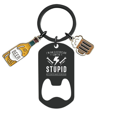 Cross-border Stainless Steel Engraving Metal Keychain Bottle Opener Wine Glass Wine Bottle Birthday Christmas Father's Day Gift