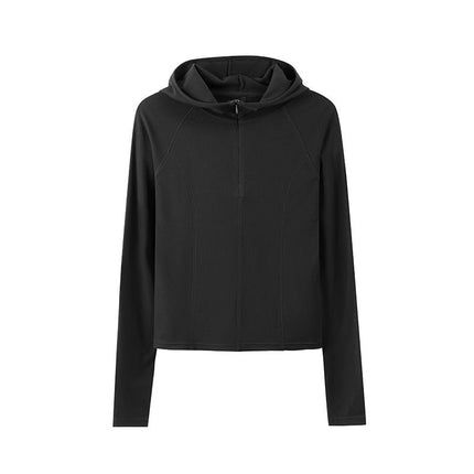 Spring Women's Jacket Figure Long Sleeve Zipper Hooded Elastic Slim-Fit Sweatshirt Sports New Fitness Yoga Clothes