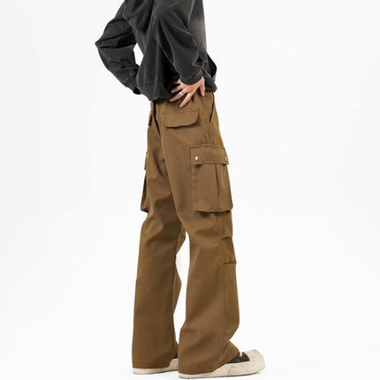 American Retro Maillard Brown Paratrooper Crane Pants for Men and Women Spring Loose Straight Wide Leg Pants Casual Floor Pants